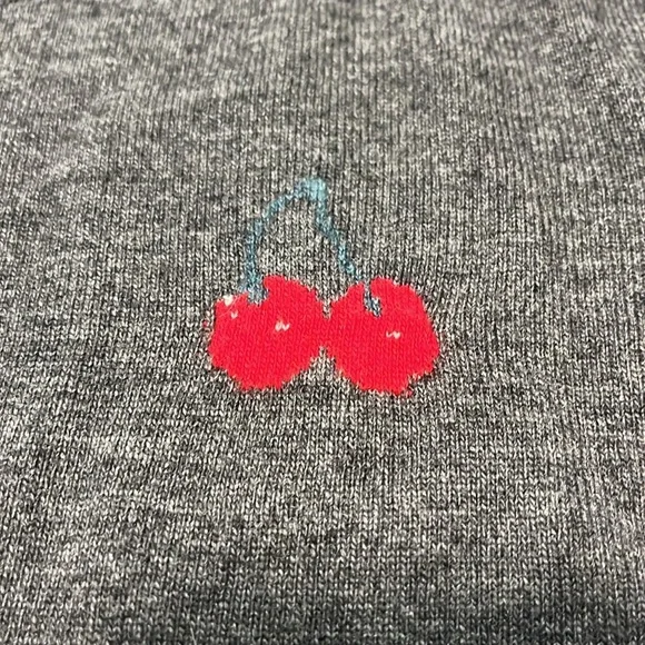 NWOT Artizia Sunday Best Abby Crewneck Wool Sweater Grey w/ Cherry detail Sz S - Picture 4 of 9